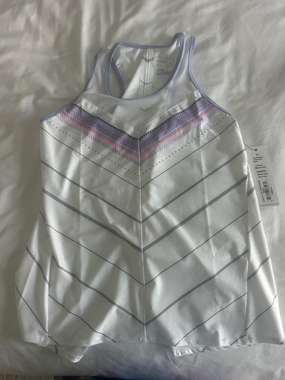 NWT Lucky in Love White Tennis Tank with Lavender and Pink Chevron